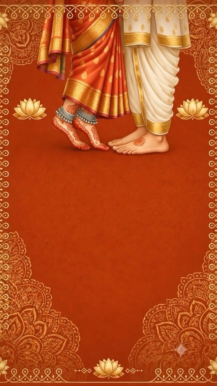Bride and groom feet with lotus motifs