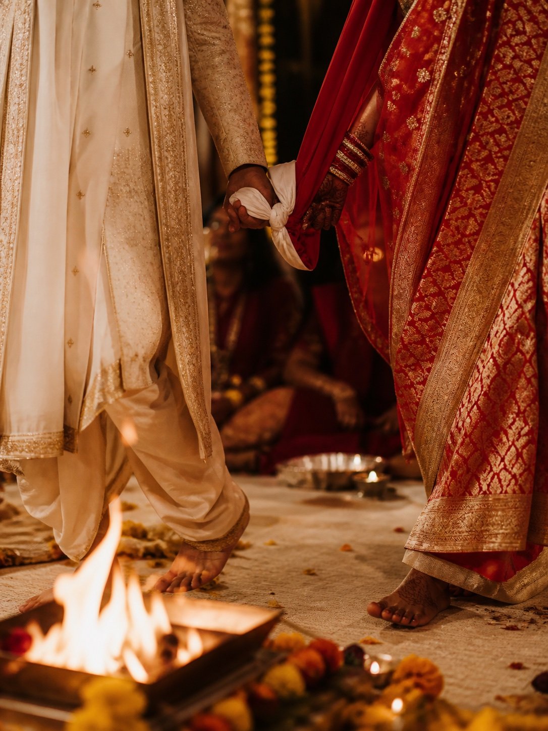 The couple taking their first ceremonial steps together